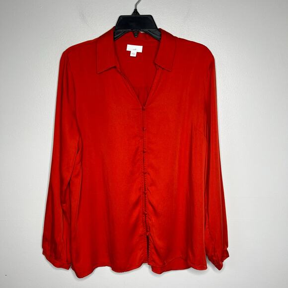 J. Jill Button Front Long Sleeve Blouse Top Orange Red Size M Modal Office Boho - Picture 2 of 13
